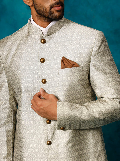 Men's Beige Silk Blend Woven Jodhpuri